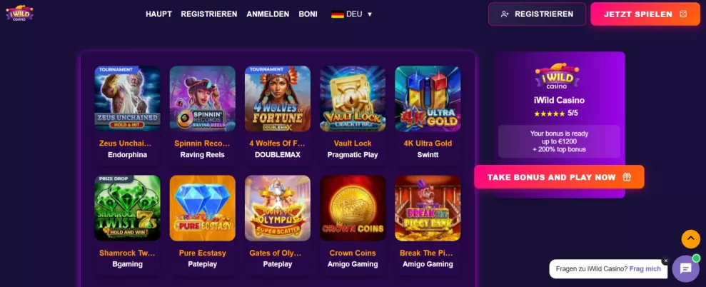 Iwild Casino Bonus 550% bis 3.400 Euro und 400 Freispiele